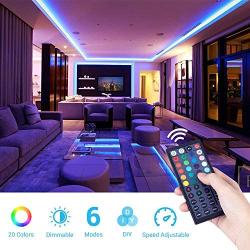 MustWin 40ft Led Strip Light 360 5050 LEDs Flexible Color Changing LED Lights with 44 Keys RF Remote Controller & 24V Power Supply Dimmable Tape Light Kit for Home Room Kitchen Bar Party Decoration