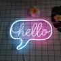 Divatla Unique Neon Light Sign with 3D Art Hello for Wall Decor, Upgrade Hello Neon Signs for Room Decor, USB Cool Gifts for Teens, Friends, Christmas Light Dimmable Ice Blue &Pink Neon Sign.