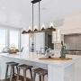 Farmhouse Chandeliers for Dining Room,5-Lights Kitchen Island Lighting,Rectangle Wood Chandeliers with Seedy Glass Shape