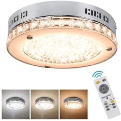 Depuley Flush Mount Crystal Ceiling Light Fixture with Remote, 18W Modern Dimmable LED Ceiling Lighting Round Close to Ceiling Lights for Kitchen, Bedroom, Hallway, 3000K-6000K Color Changeable