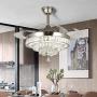 BIGBANBAN Crystal Pendant Light Ceiling Fans,Modern LED Ceiling Fans Light with 4-Blades Retractable for Dining Room/Bedroom 42 inch (Sliver)