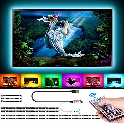 TV LED Backlight, 9.8ft Black USB LED Light Strip for 46-70in TV, Bias Lighting TV LED Lights Kit with 44-Keys Remote, RGB 5050 LEDs Color Changing Lights for Room Bedroom Home Theater