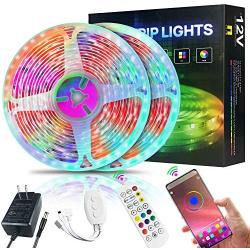 LED Strip Lights, 32.8ft Color Changing LED Strip Lights, 300 LEDs RGB Tape Lights with Bluetooth App Remote Controller, Waterproof Lights Strip Music Sync for TV, Bedroom, Party and Home Decoration