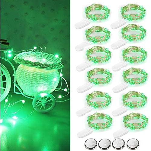 12 Pack LED Fairy String Lights Battery Operated, 6.9ft 20 LEDs Waterproof Silvery Copper Wire Lights, Flexible Firefly Starry Christmas Lights for Bedroom Wedding Party Mason Jar (Green)