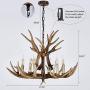 HUITICO Antler Chandelier 6 Light Vintage Style Resin 28'' Large Faux Chandeliers American Countryside Deer Horn Lamps for Living Room, Bar, Cafe, Kitchen, Dining Room