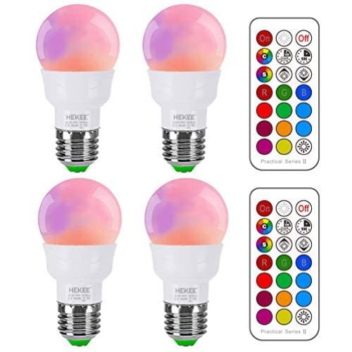 RGB LED Light Bulb, Color Changing Light Bulb, 40W Equivalent, 450LM Dimmable 5W E26 Screw Base RGBW, Mood Light Flood Light Bulb - 12 Color Choices - Timing Infrared Remote Control Included (4 Pack)