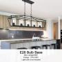 BONLICHT 5 Light Rectangle Farmhouse Chandelier Matte Black Finish with Cylinder Clear Glass Shade Metal Hanging Kitchen Island Pendant Lighting Ceiling Fixture for Dining Room Entryway Living Room