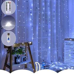 Honche USB Curtain String Lights LED Remote Controlled Home Bedroom Window Wall Background Wedding Holiday Christmas Indoor Outdoor Decoration String Lights (Cool White)