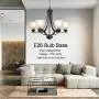 VINLUZ Contemporary Chandeliers 6 Light Black Modern Pendant Light Rustic Vintage Dining Room Lighting Fixtures Hanging, Flush Mount Ceiling Light for Bedroom Living Room Foyer