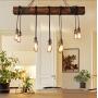 Ladiqi 10-Lights Wooden Island Chandelier Retro Rustic Pendant Lighting Lamp Multiple Adjustable Hanging Ceiling Linear Light Fixtures for Kitchen Island Living Room Bar