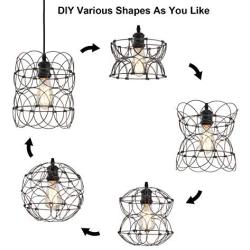 Deformable Globe Pendant Light Fixture 2 Pack, DIY Multi Shapes Chandelier Light Fixture, Farmhouse Black Metal Wire Cage Hanging Light for Dining Room Kitchen Island Living Room Hallway Entryway