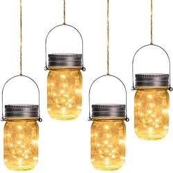 Otdair Solar Mason Jar Lights, Solar Powered Lanterns Outdoor Decorative, 30LED String Fairy Lights, Tree Lights Outdoor Hanging, for Room, Patio, Garden, Party, Wedding, Christmas, 4 PCS