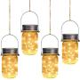 Otdair Solar Mason Jar Lights, Solar Powered Lanterns Outdoor Decorative, 30LED String Fairy Lights, Tree Lights Outdoor Hanging, for Room, Patio, Garden, Party, Wedding, Christmas, 4 PCS