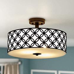 SOTTAE 12'' Luxurious Black Finished Glass Diffuser Semi Flush Mount Ceiling Light,Metal Hanging Fixture Lighting,Glass Diffuser Ceiling Lamp for Bedroom,Living Room,Kitchen, Hallway