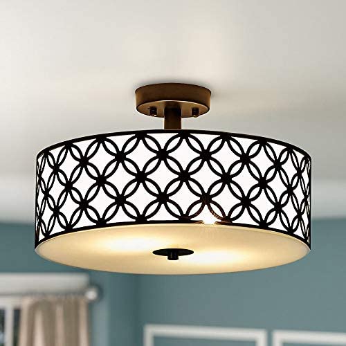 SOTTAE 12'' Luxurious Black Finished Glass Diffuser Semi Flush Mount Ceiling Light,Metal Hanging Fixture Lighting,Glass Diffuser Ceiling Lamp for Bedroom,Living Room,Kitchen, Hallway