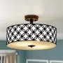 SOTTAE 12'' Luxurious Black Finished Glass Diffuser Semi Flush Mount Ceiling Light,Metal Hanging Fixture Lighting,Glass Diffuser Ceiling Lamp for Bedroom,Living Room,Kitchen, Hallway