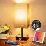 Touch Control Beside Table Lamp, Wesen 3-Way Dimmable Nightstand Lamp with QC 3.0 USB & PD 3.0 Type-C Charging Port & 2 Power Outlets, A19 LED Bulb Included, Classic Desk Lamp for Living Room Bedroom