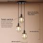 Pathson Industrial Island Pendant Lights, 3-Lights Dining Pendant Lighting with Globe Glass, Vintage Hanging Lamp Fixtures for Kitchen Living Room Bedroom (Black)
