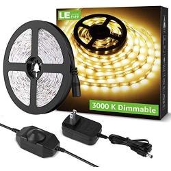 LE 16.4ft Dimmable LED Strip Light Kit with 12V Power Supply, 300 LEDs SMD 2835, Non-Waterproof Tape, Flexible Rope Light for Home, Kitchen, Under Cabinet, Bedroom and More, Warm White