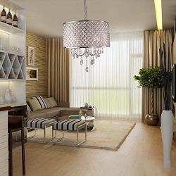 LightInTheBox Modern Chandeliers with 4 Lights Pendant Light with Crystal Drops in Round, Ceiling Light Fixture for Dining Room, Bedroom, Living Room