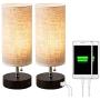 Lifeholder Table lamp, Black Wooden Base Bedside Desk Lamp,Nightstand Lamp with Dual USB Charging Port, Bedside USB Table Lamp Perfect for Bedroom, Living Room or Office (2 Packs)