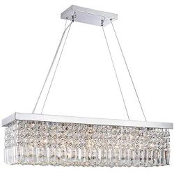 Saint Mossi Modern K9 Crystal Rectangle Raindrop Chandelier Lighting Flush Mount LED Ceiling Light Fixture Pendant Lamp for Dining Room Bathroom Bedroom Livingroom H 9in x W 10in x L 31in 5 E12 Bulbs