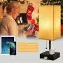 USB Bedside Table Lamp,Hansang Nightstand Lamp with Dual Charging Ports,LED Desk Lamps for Bedrooms,Tetragon Fabric Linen Lamp Shade with Pull Chain,E26 Warm White Light Bulb Included