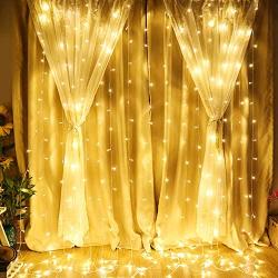 Curtain String Lights,300 LED Hanging Window Curtain Lights 9.8 Ft 8 Lighting Modes Fairy Lights Remote Control USB Powered Waterproof Lights for Christmas Bedroom Party Wedding Home Garden Wall Decor