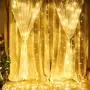 Curtain String Lights,300 LED Hanging Window Curtain Lights 9.8 Ft 8 Lighting Modes Fairy Lights Remote Control USB Powered Waterproof Lights for Christmas Bedroom Party Wedding Home Garden Wall Decor