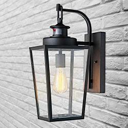MOTINI 17 Vintage Outdoor Wall Lantern Lamp with Motion Sensor 1-Light Classic Dusk to Dawn Wall Mount Light in Black Finish with Clear Beveled Glass Shade, ETL