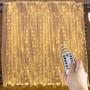 LED Curtain Lights Warm White, 9.8 Feet 300 Led Remote Control with 8 Lighting Modes, Timer Twinkle Lights Indoor, Outdoor String Lights for Bedroom Wedding Party Backdrop Wall Curtain Lights