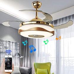 42 Inch Bluetooth Ceiling Fans with Lights and Remote Control, Retractable Chandelier Fan Lighting with Speaker Play Music 7 Colorful Dimmable Fixture for Living/Dining Room 36W