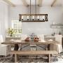 LALUZ Dining Room Lighting Fixtures Hanging,5-Lights Open-Caged Farmhouse Chandelier,Rectangular Farmhouse Light Fixture, Brown