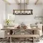 LALUZ Dining Room Lighting Fixtures Hanging,5-Lights Open-Caged Farmhouse Chandelier,Rectangular Farmhouse Light Fixture, Brown
