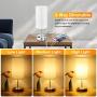 Set of 2 Touch Control Table Lamp White, 3-Way Dimmable Nightstand Lamps with 2 USB Ports&AC Outlet Fabric Round Bedside Table Lamps for Bedroom Living Room Desk Silver Base, Warm White Bulbs Included