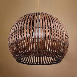 LITFAD Brown Globe Hanging Lamp Pastoral Single Light Rattan Pendant Light Decorative Ceiling Hanging Light for Dining Room Restaurant Hallway Corridor - 12'' (30 cm)