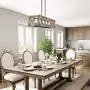 LALUZ Dining Room Lighting Fixtures Hanging,5-Lights Open-Caged Farmhouse Chandelier,Rectangular Farmhouse Light Fixture, Brown
