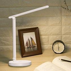 Honrar Primi LED Desk Lamp Daylight,Eye-Caring Reading Table Lamp Dimmable Office Light,3 Color Modes Dimming,Touch Control,Memory Function,Foldable,Studying,Work,Desk Light with USB Charging,White