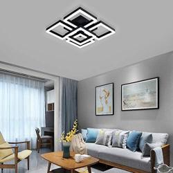 Modern LED Ceiling Light, Garwarm Black Flush Mount Light Fixtures,64W Ceiling Lamp for Living Room Bedroom Dining Room, 5 Square Metal Acrylic Surface Mount Chandelier Cool White 6000K