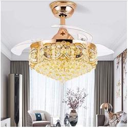 Sweety House 42''Crystal Ceiling Fan Light with Light and Remote Control Adjustable Invisible Fan Chandelier trapezoidal Modern LED Fan Light for Bedroom Living Room Chandelier(Luxury crystal)