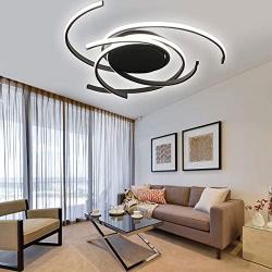 TFCFL Modern LED Ceiling Light, Dimmable Acrylic Chandeliers Flush Mount Pendant Lamp with Remote Control for Living Room Bedroom Dining Room Kitchen Island Office Hanging 56cm (White/Black) (Black)