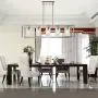 VINLUZ Contemporary Chandeliers Brushed Nickel 5 Light Modern Vintage Dining Room Lighting Fixtures Hanging, Kitchen Island Linear Pendant Lights Farmhouse Flush Mount Ceiling Light with Glass Shade
