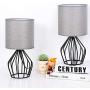 HAITRAL Modern Table Lamps Set of 2 - Black Metal Bedside Lamps for Bedroom, Living Room, Bedside Table, Lamp Set with Hollowed Out Base and Gray Fabric Shade