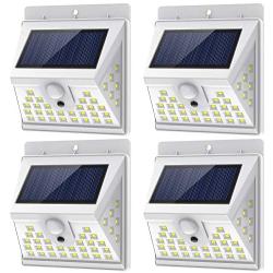 Solar Lights Outdoor Motion Sensor with 3 Lighting Modes, 270° Wide Angle Lighting, IP65 Waterproof. Bright Wireless Security Light for Deck Garage Yard Porch Fence(40 LED, 5500K, 4 Pack, White)