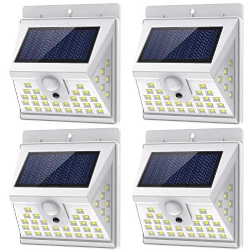 Solar Lights Outdoor Motion Sensor with 3 Lighting Modes, 270° Wide Angle Lighting, IP65 Waterproof. Bright Wireless Security Light for Deck Garage Yard Porch Fence(40 LED, 5500K, 4 Pack, White)
