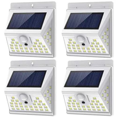 Solar Lights Outdoor Motion Sensor with 3 Lighting Modes, 270° Wide Angle Lighting, IP65 Waterproof. Bright Wireless Security Light for Deck Garage Yard Porch Fence(40 LED, 5500K, 4 Pack, White)