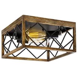 FIGDIFOR Industrial Vintage Flush Mount Ceiling Light Fixture, 2-Lights Adjustable Angle Metal Square Rustic Farmhouse Ceiling Lights for Hallway,Entryway,Dining Room, Bedroom,Kitchen, Stairway