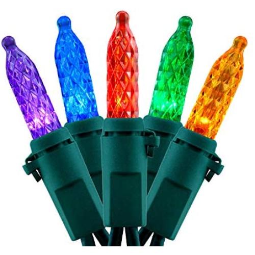 66 Ft 200 Count Multicolor Faceted LED Christmas String Lights, 2-Strand 33 Ft 100 Lights 4'' Spacing Green Wire Christmas Light Set, UL Certified Mini Holiday Lights for Indoor & Outdoor (Multicolor)