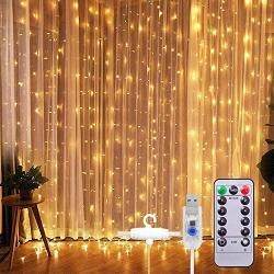 SUNNEST Window Curtain String Light 300 LED 8 Lighting Modes Fairy Lights Remote Control USB Powered Waterproof Lights for Christmas Bedroom Party Wedding Home Garden Wall Decorations,(Warm White)