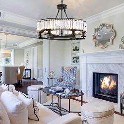 NOXARTE Round Crystal Chandelier Hanging Pendant Ceiling Light Black Fixture for Dining Room Bedroom